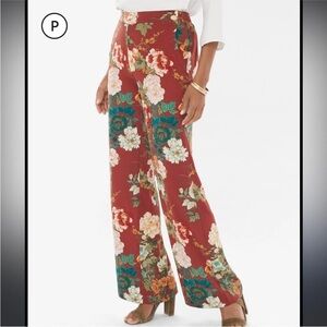 Chicos‎ Women's Pants Floral Palazzo Rust Color Wide Leg Size 14R ( Chicos 2.5)
